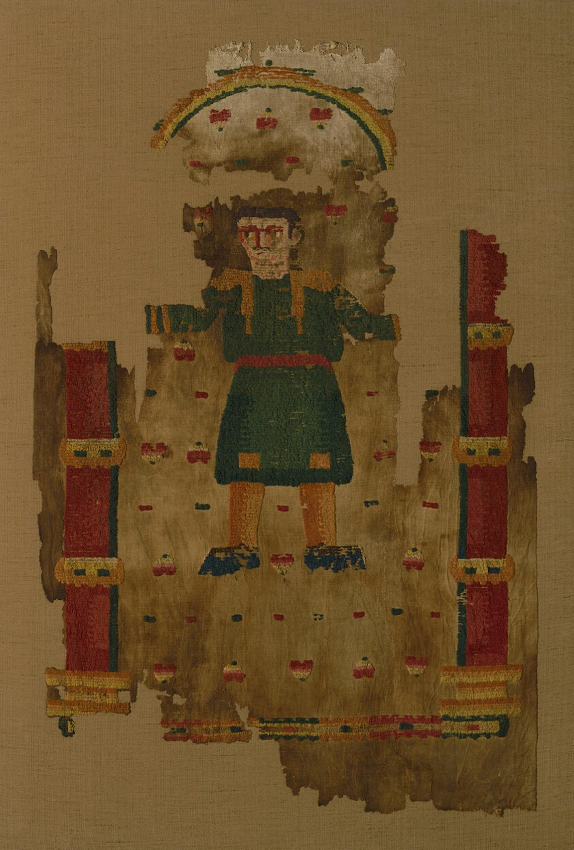 An illustration of a person under a rainbow.